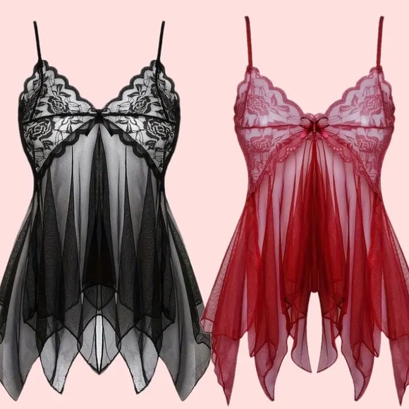 Other - Elegant Lace Babydoll Set - Black and Red